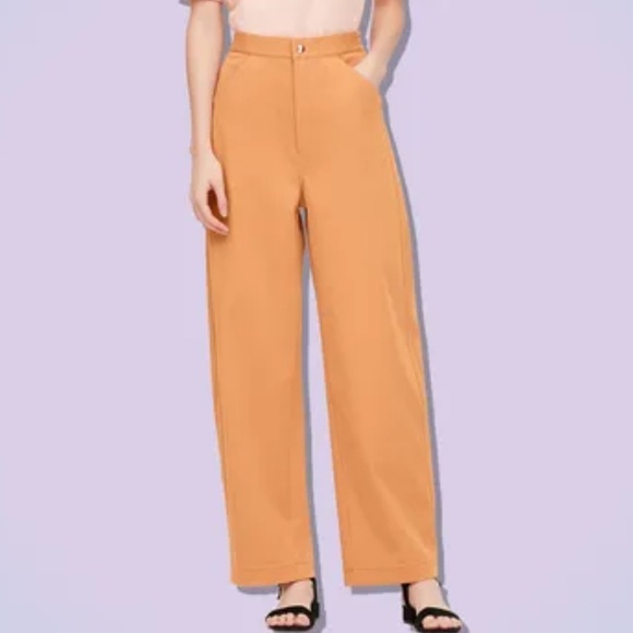 Uniqlo Pants - Uniqlo High Waist Orange Wide Leg Twill Casual Pants Size XS Gently Used